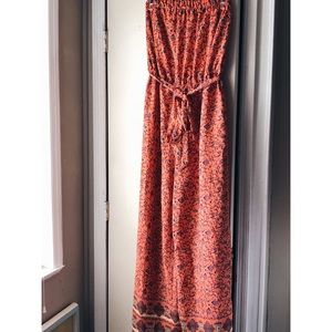 +PLUS SIZE Coral Paisley Print Strapless Jumpsuit